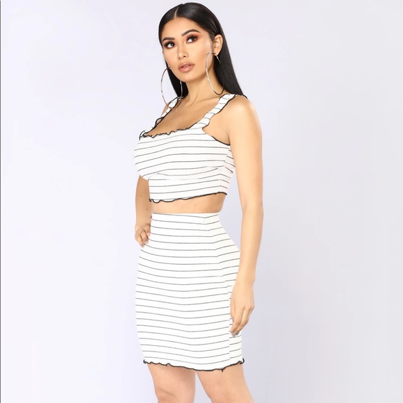 Fashion Nova Black & White Striped Skirt Set - Picture 3 of 8